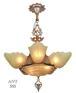 Art Deco Antique 1930s Chandelier with Slip Shades by Markel Lighting (ANT-555)