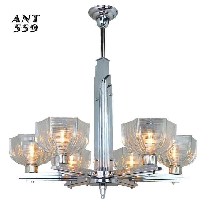 Vintage Hardware Lighting Art Deco Streamline Early Modern 6 Arm Description