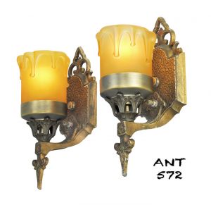Art Deco or Arts and Crafts Wall Sconces Antique Pair Lights Fixtures (ANT-572)