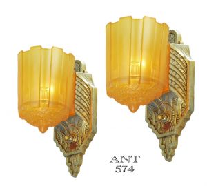 Art Deco Pair of Original Sconces Slip Shade Wall Lights by Lincoln (ANT-574)