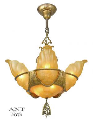 Art Deco Antique 6 Shade Chandelier Mid-West Slip Shade Ceiling Light (ANT-576)