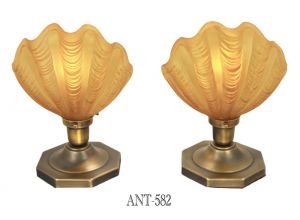 Art Deco Table Lamps Pair Odeon Clamshell Amber Color Theater Lights (ANT-582)