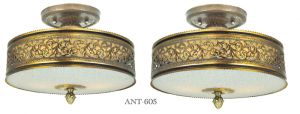 Vintage Semi Flush Mount Ceiling Lights Pair of Drum Shade Fixtures (ANT-605)