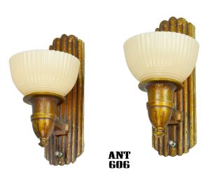 Art Deco Wall Sconces with Custard Cup Shades Circa Late 1930s Lights (ANT-606)