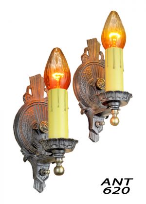 Arts and Crafts Style Art Deco Pair of Antique Bare Bulb Wall Sconces (ANT-620)