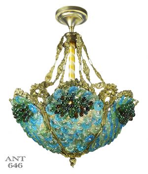 Antique Bohemian Bowl Chandelier Blue Green Glass Bead Light (ANT-646)