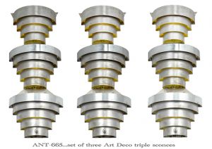 Art Deco Streamline Wall Sconces Set of 3 Early Modern Light Fixtures (ANT-665)