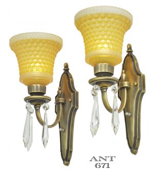 Vintage Crystal Wall Sconces Circa 1920s 1930s 1940s Lights Hobnail (ANT-671)