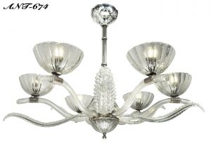 Art Deco Streamline Chandelier Antique French 6 Arm Glass 1930s Light (ANT-674)
