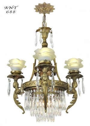 French Crystal Chandelier Antique 4 Arm Figural Ceiling Light Fixture (ANT-688)