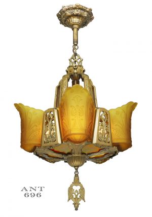 Art Deco Chandelier Antique Light Ceiling Fixture with 5 Slip Shades (ANT-696)