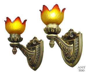 Pair of Edwardian Style Wall Sconces Brass & Bronze Lights Fixtures (ANT-700)