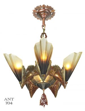 Antique Art Deco Bronze Chandelier Mid West Slip Shade Ceiling Light (ANT-704)