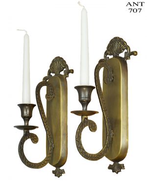Vintage Pair of Wall Candle Sconces 1 Arm Metal Candlestick Holders (ANT-707)