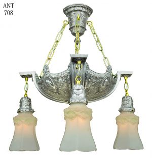 Edwardian Antique Chandelier 4 Light Ceiling Fixture with Cameo Motif (ANT-708)