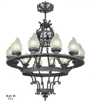 Large 12 Light Chandelier Antique Cast & Wrought Iron Ceiling Fixture (ANT-711)