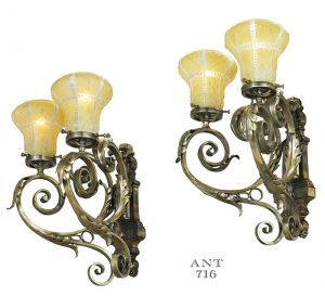 Antique Wall Sconces Pair of Edwardian Double Arm Lights Circa 1920s (ANT-716)