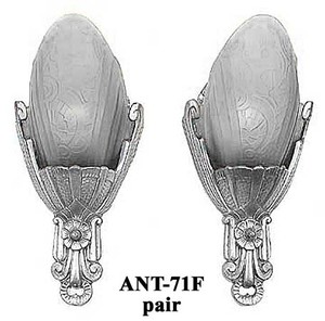 Original Lincoln Fleurette Slip Shade Sconces Pair Frosted Shades C1930 (ANT-71F)