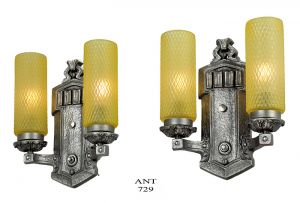 1920s Wall Sconces Pair of Antique Double Arm Lights Vintage Fixtures (ANT-729)