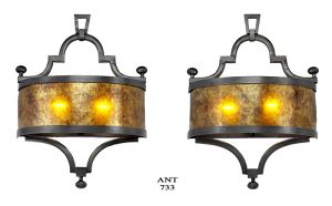 Arts and Crafts Style Pair of Wall Sconces Rewired Mica Shade Lights (ANT-733)