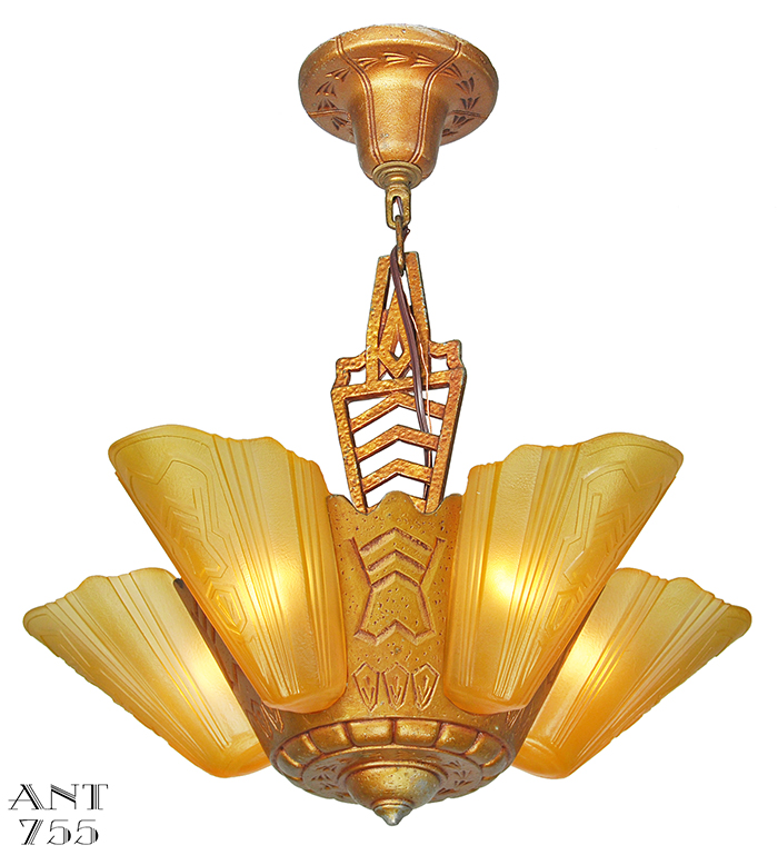 Vintage Hardware Lighting Art Deco Slip Shade Chandelier Description
