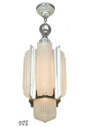 Antique 1930s Art Deco Pendant Ceiling Light Chandelier by Lightolier (ANT-772)