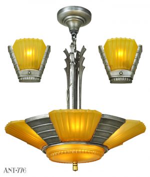 Art Deco Streamline Matching Set Antique Chandelier and Wall Sconces (ANT-776)