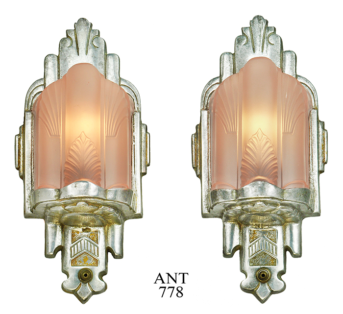 Vintage Hardware Lighting Art Deco Wall Sconces Antique Pink Art Deco Wall Sconces Antique Pink Slip Shade Lights 1930s Lighting Ant 778 Description