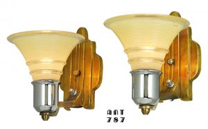 Art Deco Streamline Wall Sconces Antique 30s Pair Electrolier Lights (ANT-787)