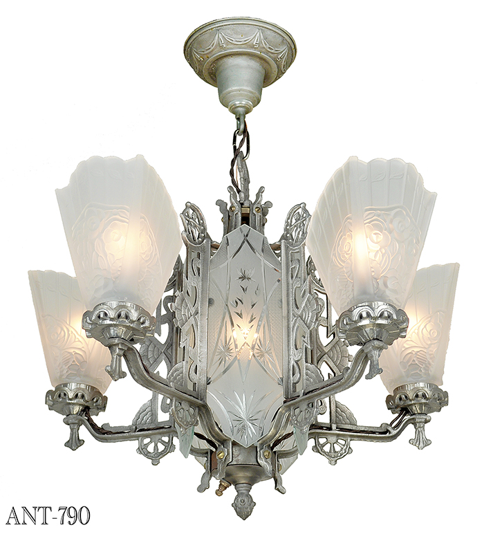 Vintage Hardware Lighting Art Deco Antique Chandelier With Cut Description