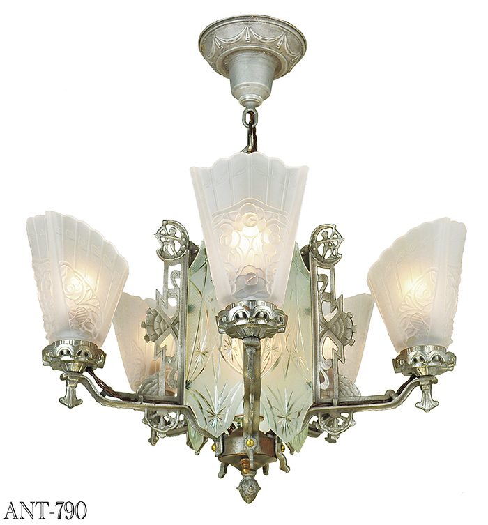 Vintage Hardware Lighting Art Deco Antique Chandelier With Cut Art Deco Antique Chandelier With Cut Glass Center 5 Arm Ceiling Light Ant 790 Description