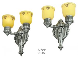 Art Deco or Edwardian Pair Antique Double Arm Wall Sconces by Riddle (ANT-805)