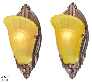 Art Deco Pair of Antique Wall Sconces Slip Shade 1930s Light Fixtures (ANT-813)