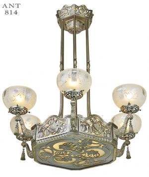 Art Nouveau or Deco French Chandelier Antique Ceiling Light Fixture (ANT-814)