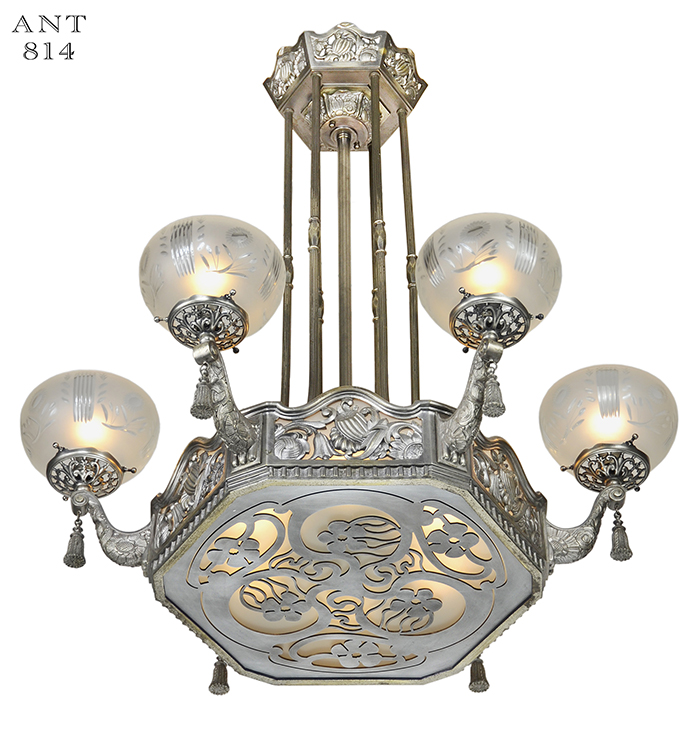 Vintage Hardware Lighting Art Nouveau Or Deco French Chandelier Description