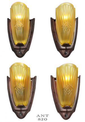 Set of 4 Art Deco Wall Sconces American Slip Shade Lights by Puritan (ANT-820)