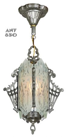 1930s Art Deco Hall Light Cut Glass Antique Pendant Ceiling Fixture (ANT-830)
