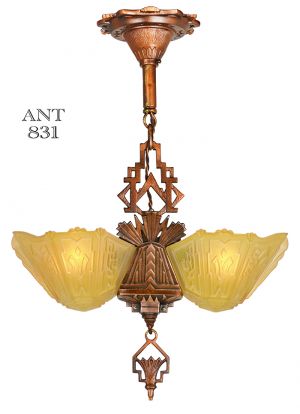 Art Deco 2 Light Slip Shade Antique Pendant Ceiling Fixture by Markel (ANT-831)