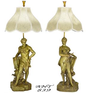 Victorian Table Lamps Pair of French Male and Female Figural Lights (ANT-839)