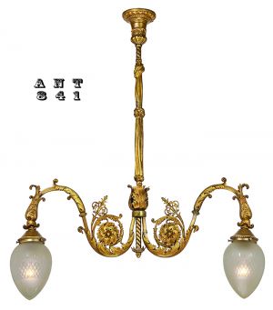 Antique Brass 2 Arm Hall Pendant Light - Late Victorian or Edwardian (ANT-841)