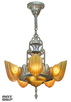 Art Deco 1930s Chandelier by Globe Lighting Antique Slip Shade Light (ANT-867)