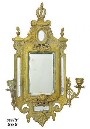 Antique Wall Mirror Edwardian Cast Brass Bronze 2-Arm Candle Sconce (ANT-868)