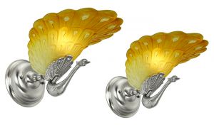 Art Deco Style Pair of Peacock Wall Sconces French Slip Shade Lights (ANT-875)