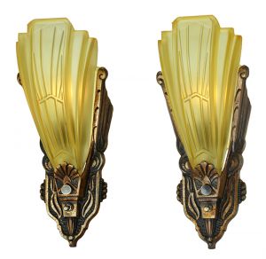 Art Deco Pair of Antique Slip Shade Sconces by Globe Lighting Fixture (ANT-882)