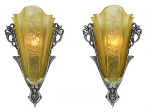 Art Deco Antique Sconces Pair Slip Shade Wall Lights by Consolidated (ANT-883)