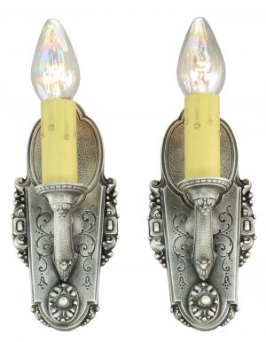 Pair of Edwardian Candle Style Sconces 1920s Bare Bulb Wall Lights (ANT-892)