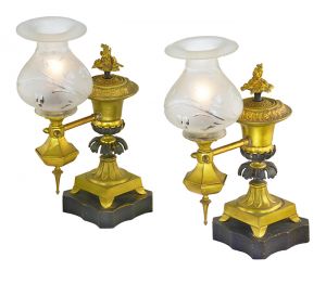 Early Victorian Pair 19th Century Antique Argand Lamps Table Lights (ANT-895)