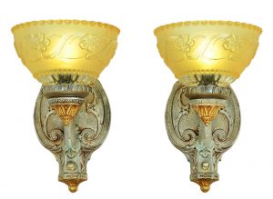 Antique Pair Rewired Wall Sconces Turn of the Century Light Fixtures (ANT-901)
