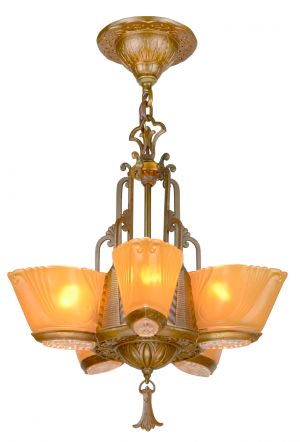 Great Art Deco 5-Shade Chandelier by Virden (ANT-906)