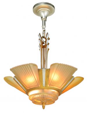 Art Deco Streamline 6 light chandelier by Mid-West Mfg (ANT-910)